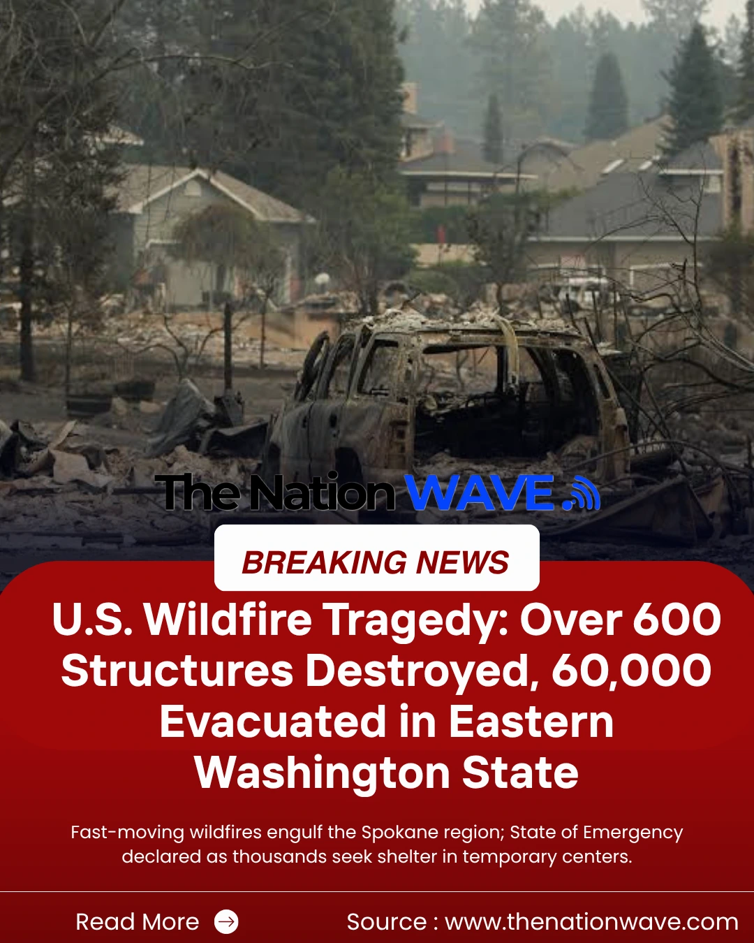 U.S. Wildfire Tragedy: Over 600 Structures Destroyed, 60,000 Evacuated in Eastern Washington State