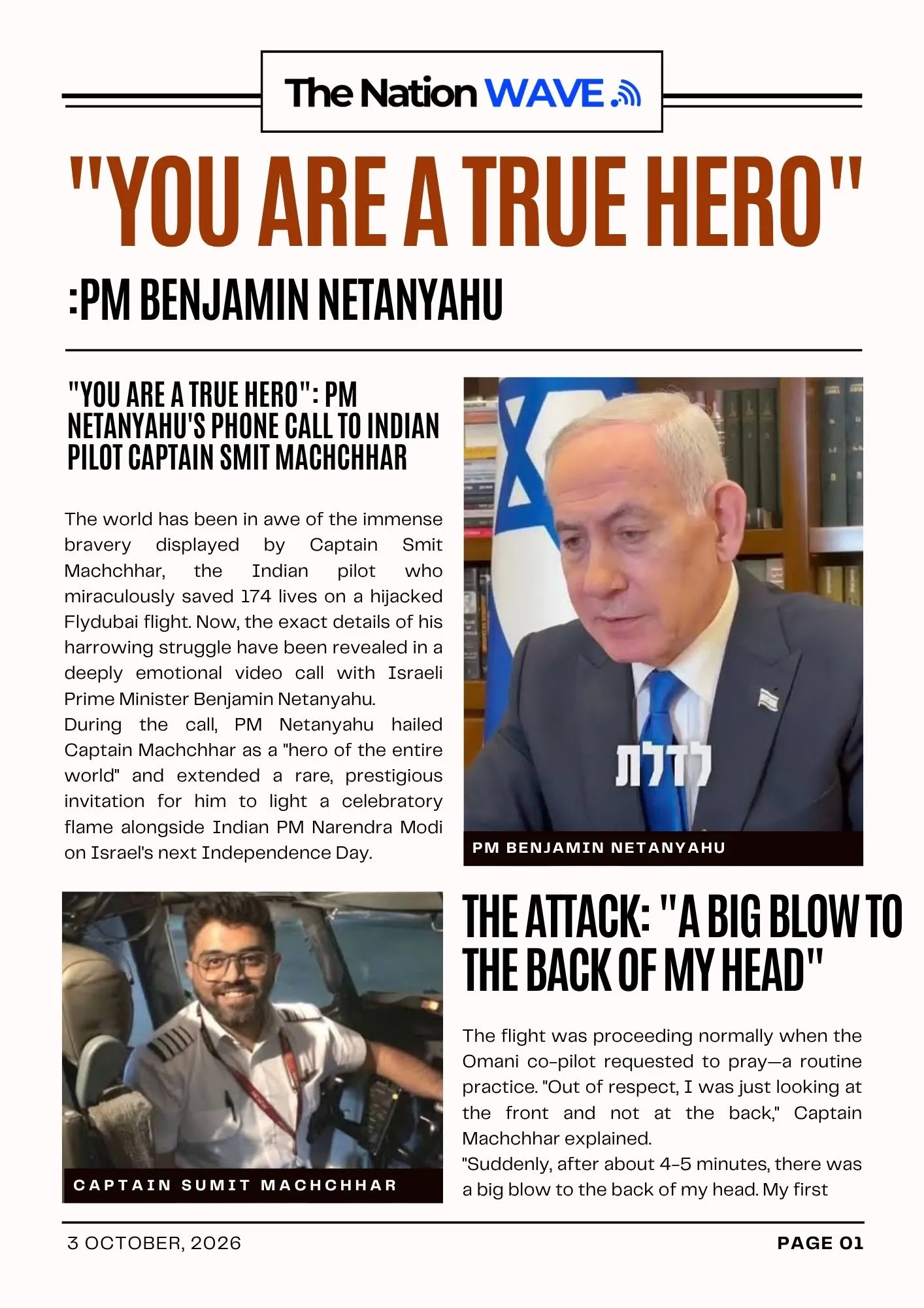 “You Are a True Hero”: PM Netanyahu’s Phone Call to Indian Pilot Captain Smit Machchhar